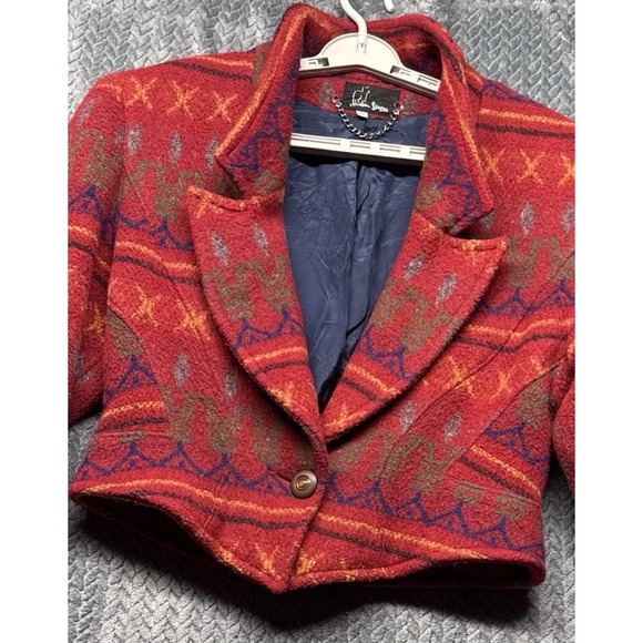 Jonathan Stevens Jackets & Blazers - Vtg 80s 90s Jonathan Stevens Womens Large Aztec Boho Wool Cropped Jacket Blazer